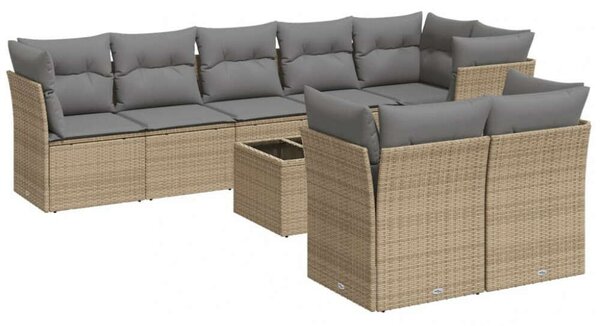 VidaXL 9-részes bézs polyrattan kerti ülőgarnitúra párnákkal