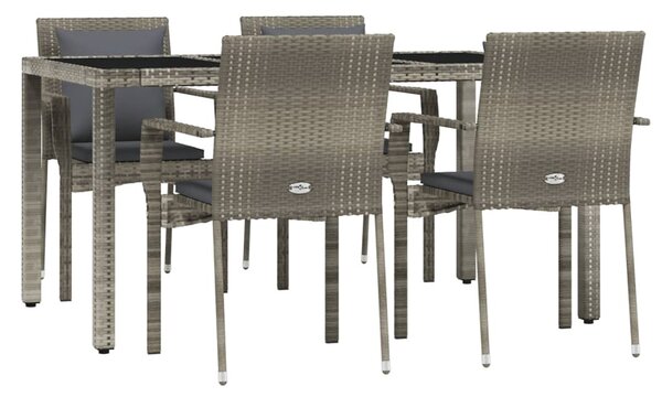 5 részes szürke polyrattan kerti étkezőgarnitúra párnával