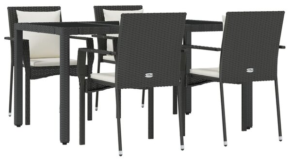 5 részes fekete polyrattan kerti étkezőgarnitúra párnákkal