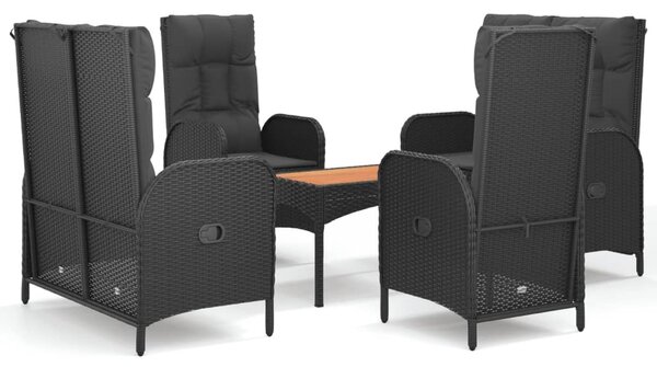 5 részes fekete polyrattan kerti étkezőgarnitúra párnákkal