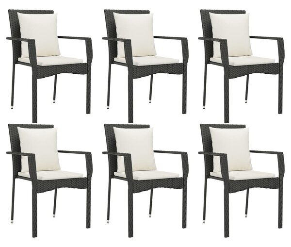 7 részes fekete polyrattan kerti étkezőgarnitúra párnával