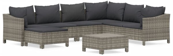 8 részes szürke polyrattan kerti ülőgarnitúra párnákkal