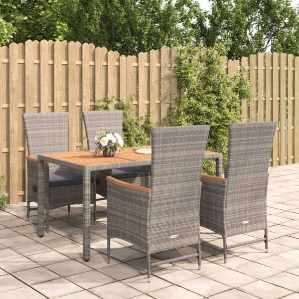 Polyrattan Kerti Étkezőgarnitúra - 5 részes - Szürke