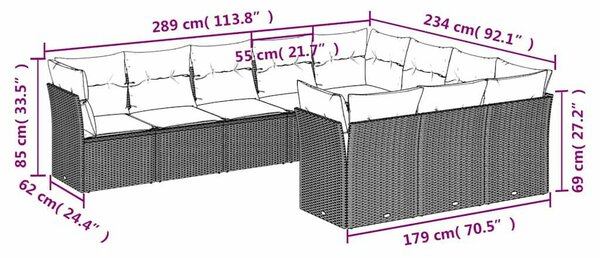VidaXL Polyrattan Kerti Ülőgarnitúra - 10 részes - Fekete