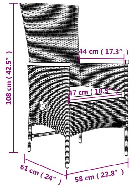 Polyrattan Kerti Étkezőgarnitúra - 5 részes - Szürke