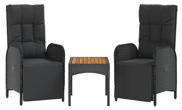 4 részes fekete polyrattan kerti étkezőszett párnákkal
