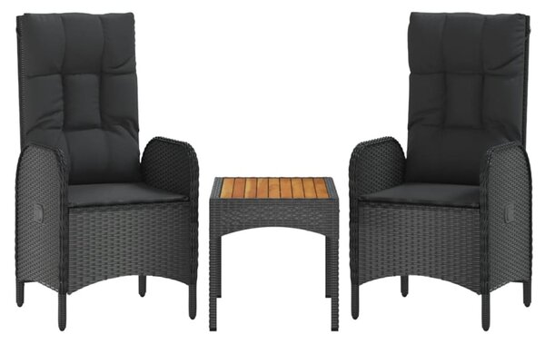 5 részes fekete polyrattan kerti étkezőgarnitúra párnákkal