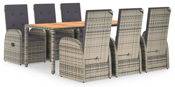 7 részes szürke polyrattan kerti étkezőgarnitúra párnával