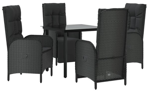 5 részes fekete polyrattan kerti étkezőgarnitúra párnákkal