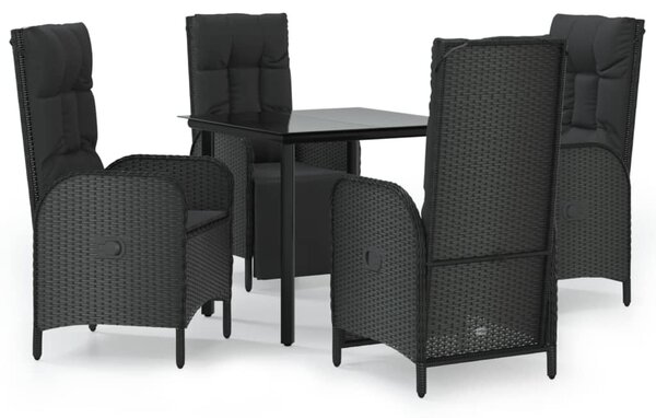 5 részes fekete polyrattan kerti étkezőgarnitúra párnákkal