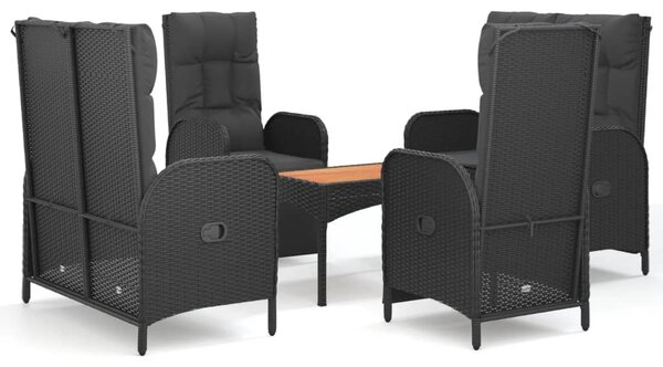 5 részes fekete polyrattan kerti étkezőgarnitúra párnákkal