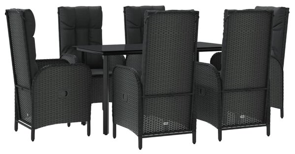 7 részes fekete polyrattan kerti étkezőgarnitúra párnával