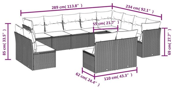 VidaXL Polyrattan Kerti Ülőgarnitúra - 12 részes - Bézs