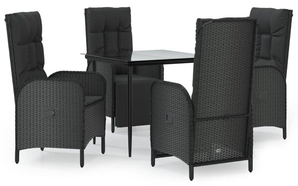 5 részes fekete polyrattan kerti étkezőgarnitúra párnákkal