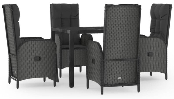 5 részes fekete polyrattan kerti étkezőgarnitúra párnákkal