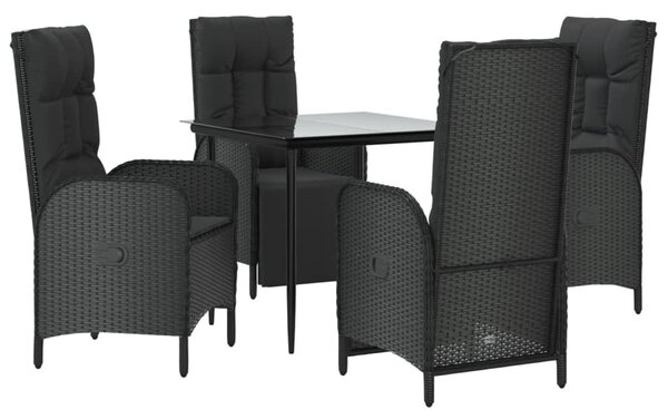 5 részes fekete polyrattan kerti étkezőgarnitúra párnákkal