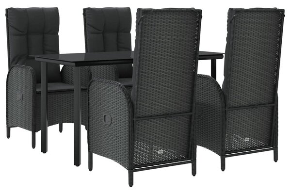 5 részes fekete polyrattan kerti étkezőgarnitúra párnákkal