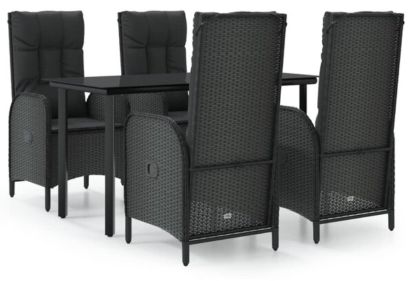 5 részes fekete polyrattan kerti étkezőgarnitúra párnákkal