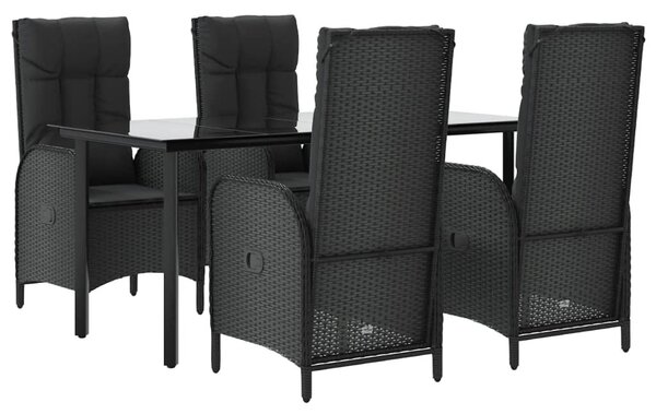 5 részes fekete polyrattan kerti étkezőgarnitúra párnákkal