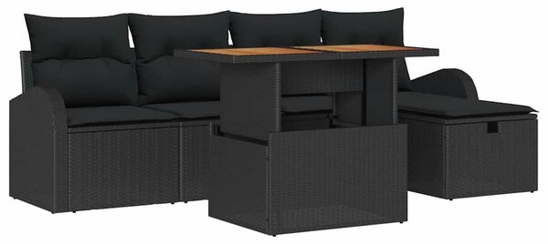 Kerti Kanapé Szett 6 pcs Fekete polirattan