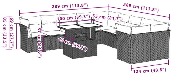 VidaXL Polyrattan Kerti Ülőgarnitúra - 11 részes, Barna