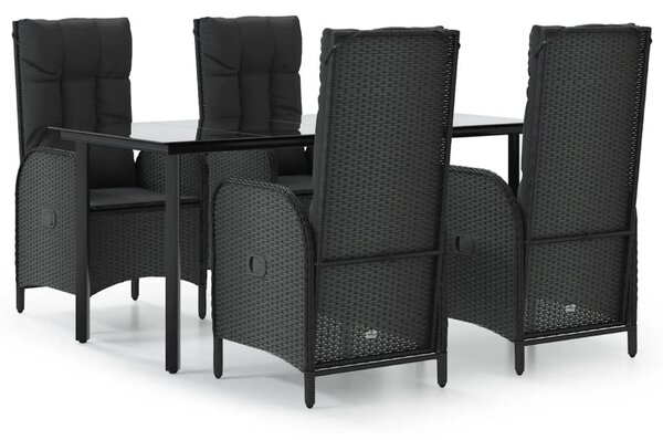 5 részes fekete polyrattan kerti étkezőgarnitúra párnákkal