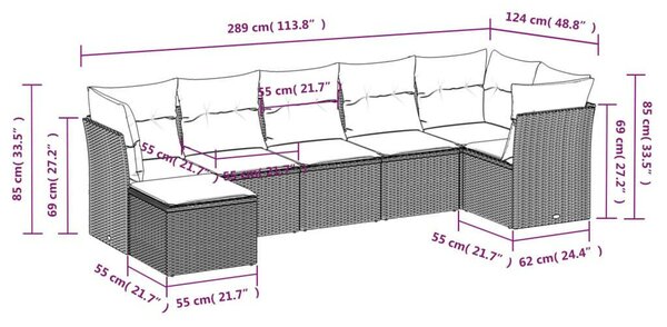 VidaXL Polyrattan Kerti Ülőgarnitúra - 7 részes - Szürke