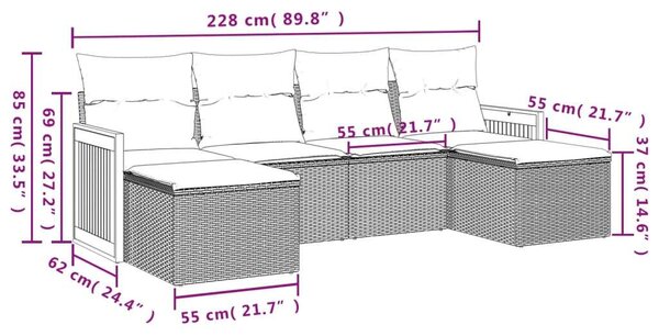 VidaXL Polyrattan Kerti Ülőgarnitúra - 6 részes - Szürke