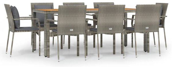 9 részes szürke polyrattan kerti étkezőgarnitúra párnával