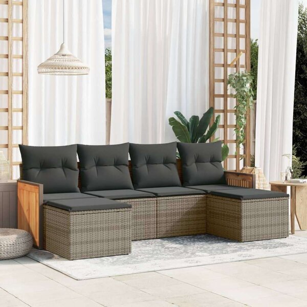 VidaXL Polyrattan Kerti Ülőgarnitúra - 6 részes - Szürke