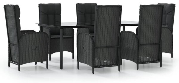 7 részes fekete polyrattan kerti étkezőgarnitúra párnával