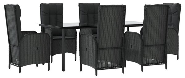 7 részes fekete polyrattan kerti étkezőgarnitúra párnával
