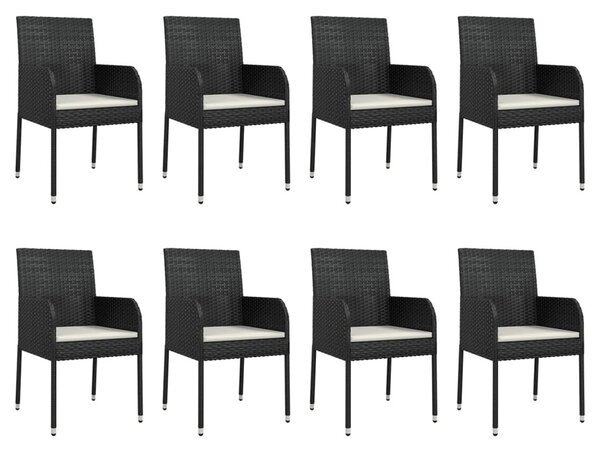 9 részes fekete polyrattan kerti étkezőgarnitúra párnákkal