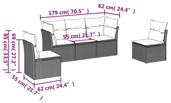 VidaXL Polyrattan Kerti Ülőgarnitúra - 5 részes - Barna