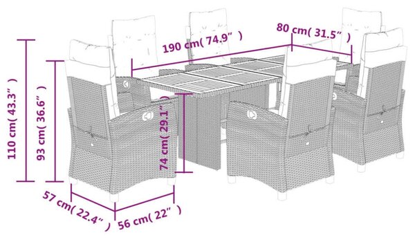 VidaXL Kerti Étkezőgarnitúra - Polyrattan - 7 részes - Szürke