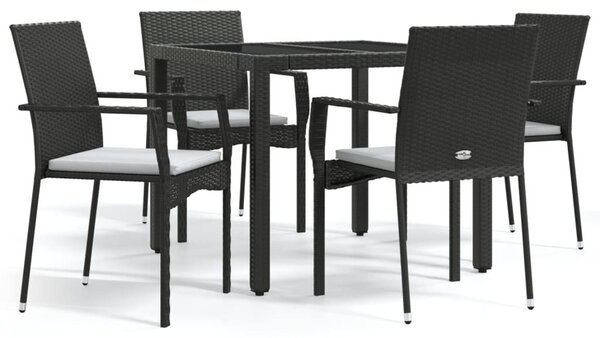 5 részes fekete polyrattan kerti étkezőgarnitúra párnákkal