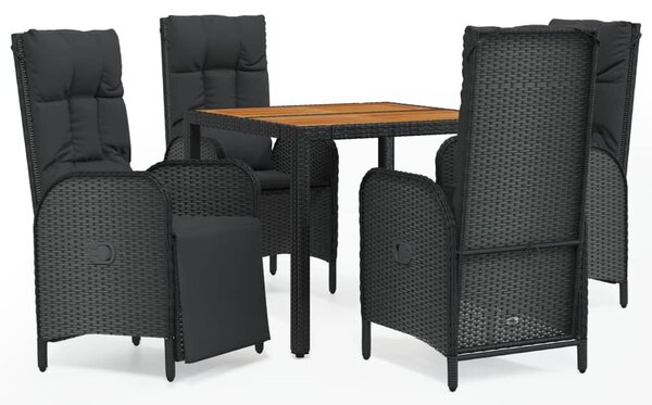 5 részes fekete polyrattan kerti étkezőgarnitúra párnákkal