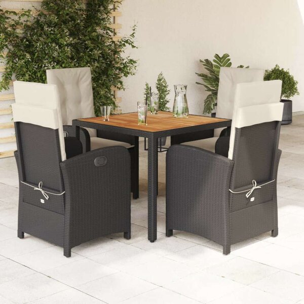 VidaXL - 5 Részes Kerti Étkezőgarnitúra - Polyrattan - Fekete