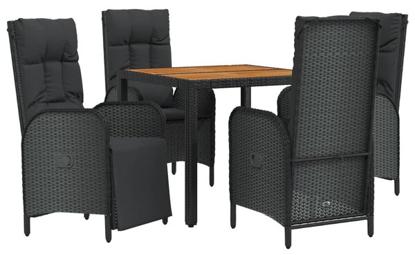 5 részes fekete polyrattan kerti étkezőgarnitúra párnákkal