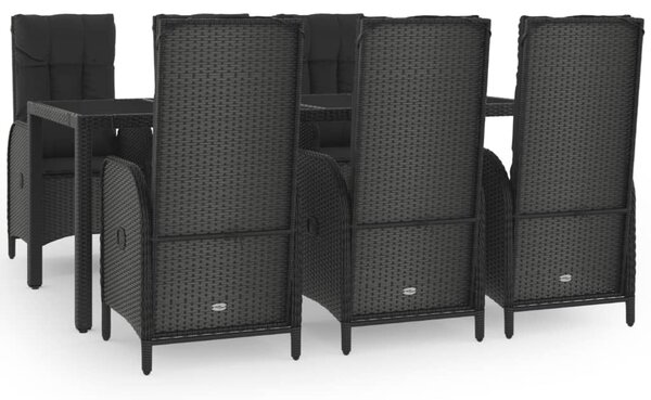 7 részes fekete és szürke polyrattan kerti étkezőszett párnával