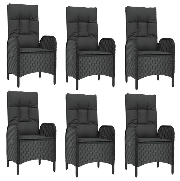 7 részes fekete és szürke polyrattan kerti étkezőszett párnával