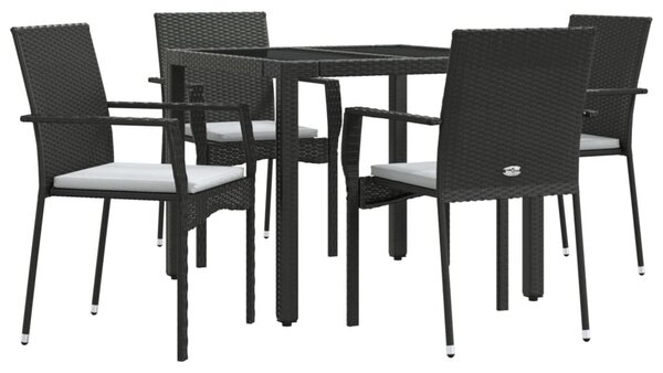 5 részes fekete polyrattan kerti étkezőgarnitúra párnákkal
