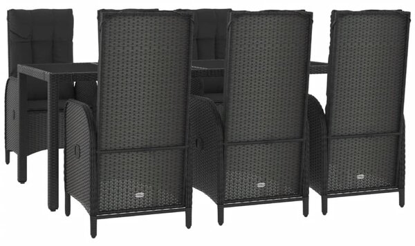 7 részes fekete és szürke polyrattan kerti étkezőszett párnával