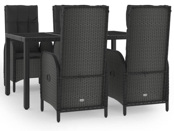 5 részes fekete polyrattan kerti étkezőgarnitúra párnákkal