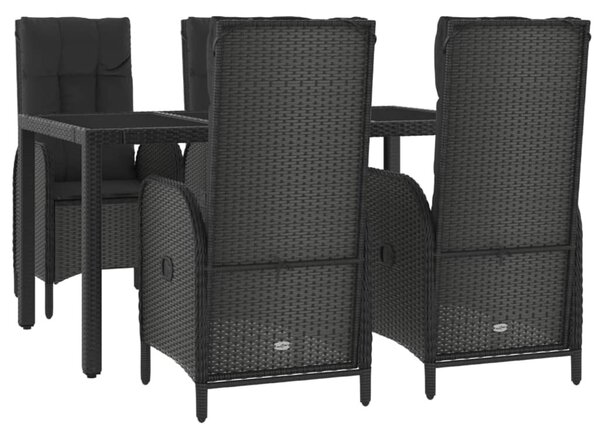 5 részes fekete polyrattan kerti étkezőgarnitúra párnákkal