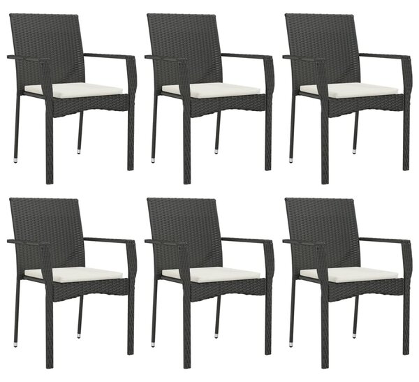 7 részes fekete polyrattan kerti étkezőgarnitúra párnával