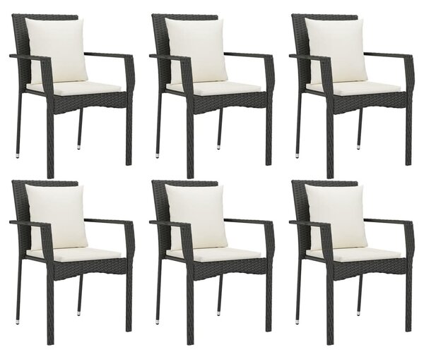 7 részes fekete polyrattan kerti étkezőgarnitúra párnával