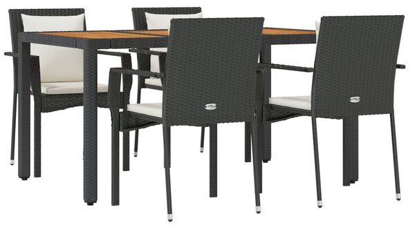 5 részes fekete polyrattan kerti étkezőgarnitúra párnákkal
