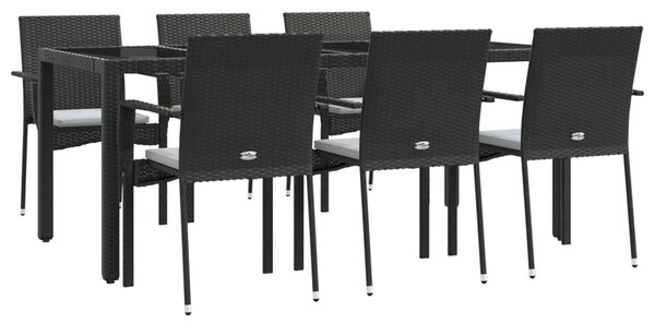 7 részes fekete polyrattan kerti étkezőgarnitúra párnával