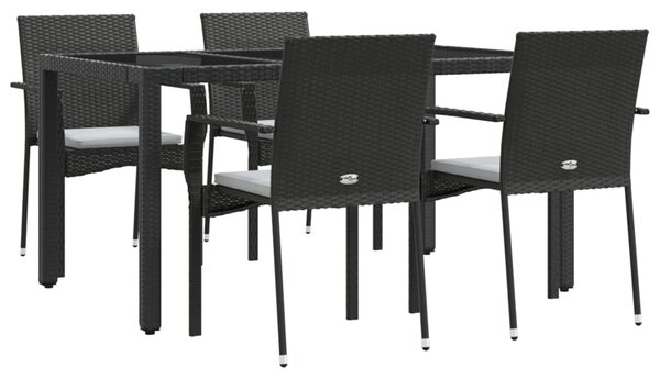 5 részes fekete polyrattan kerti étkezőgarnitúra párnákkal